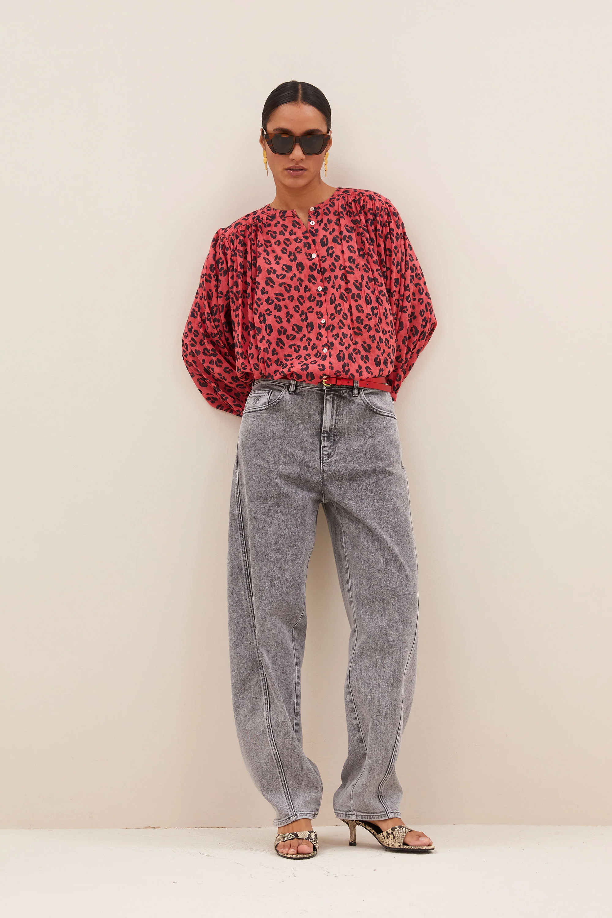 becky red cheetah blouse | red cheetah print - Image 3