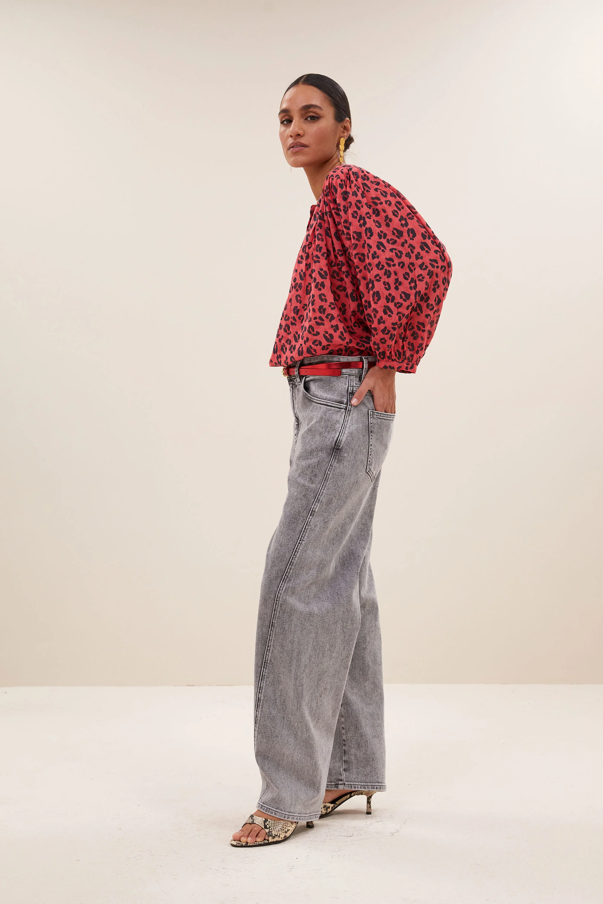 becky red cheetah blouse | red cheetah print - Image 4