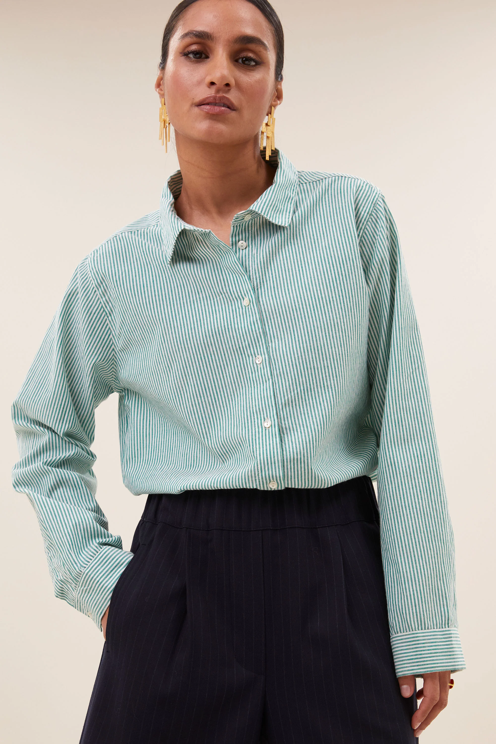 flo stripe blouse | forest pinstripe - Image 3