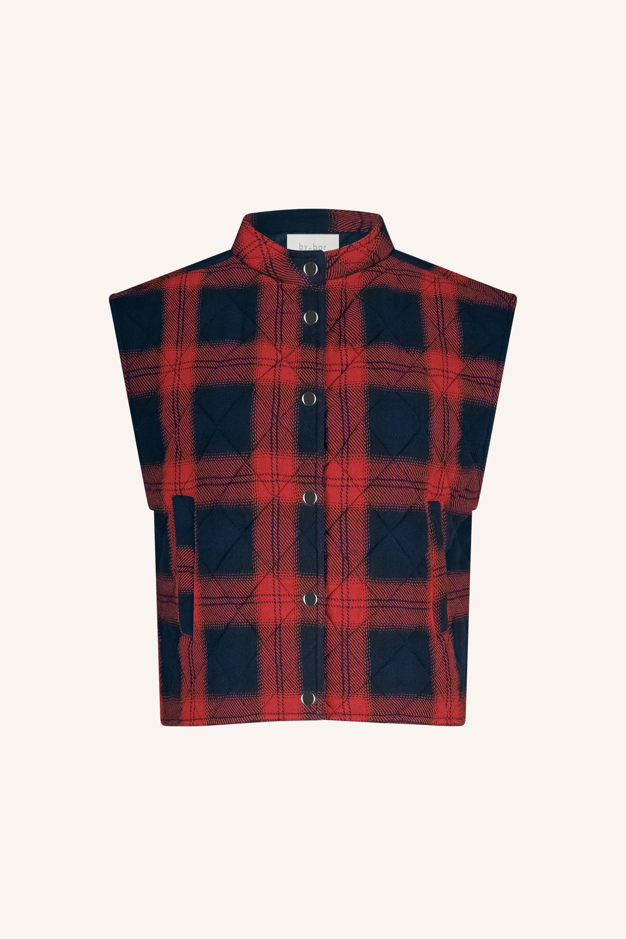 mave red check sleeveless jacket | poppy check - Image 7