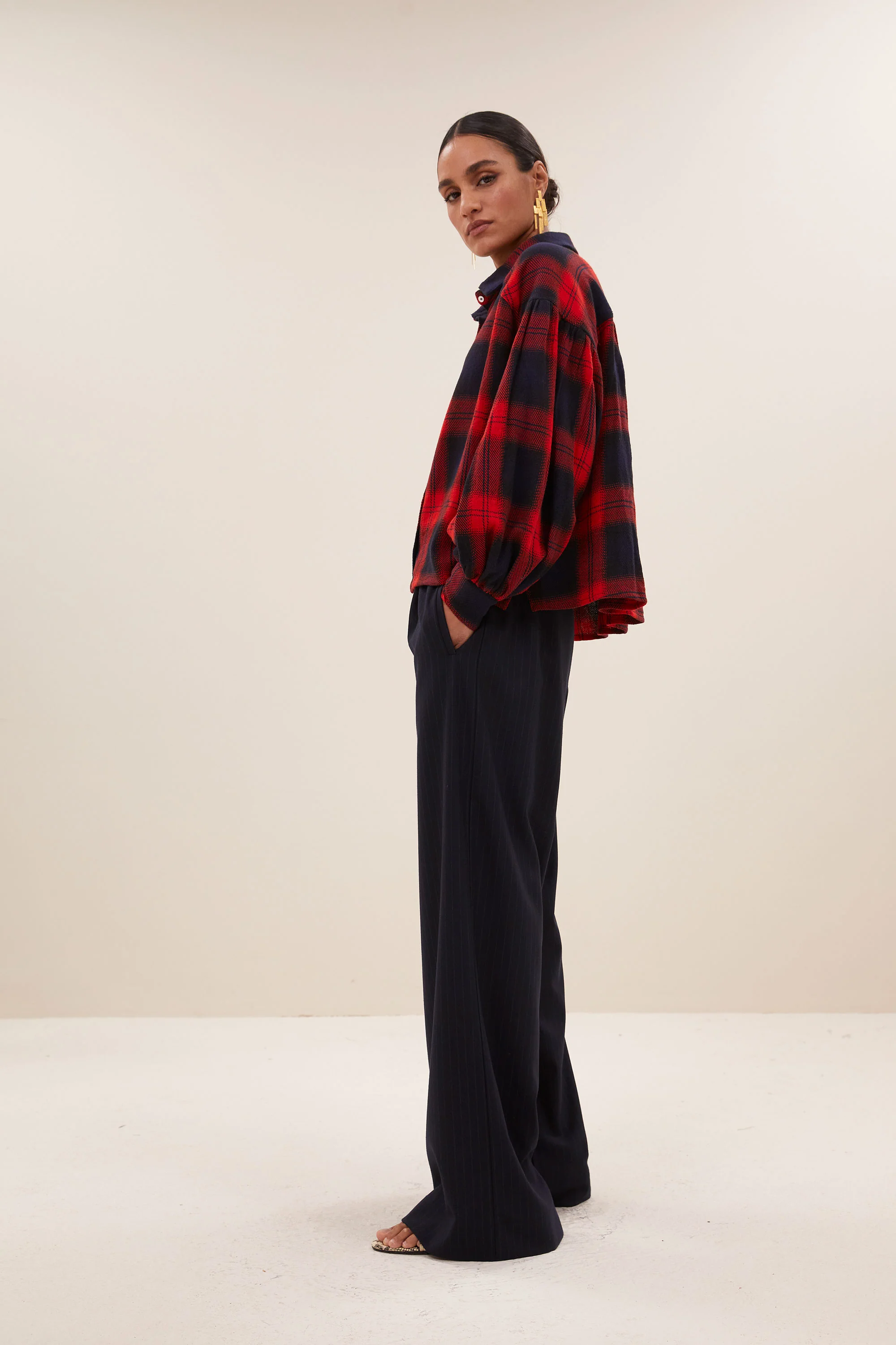 sarah short red check blouse | poppy check - Image 3