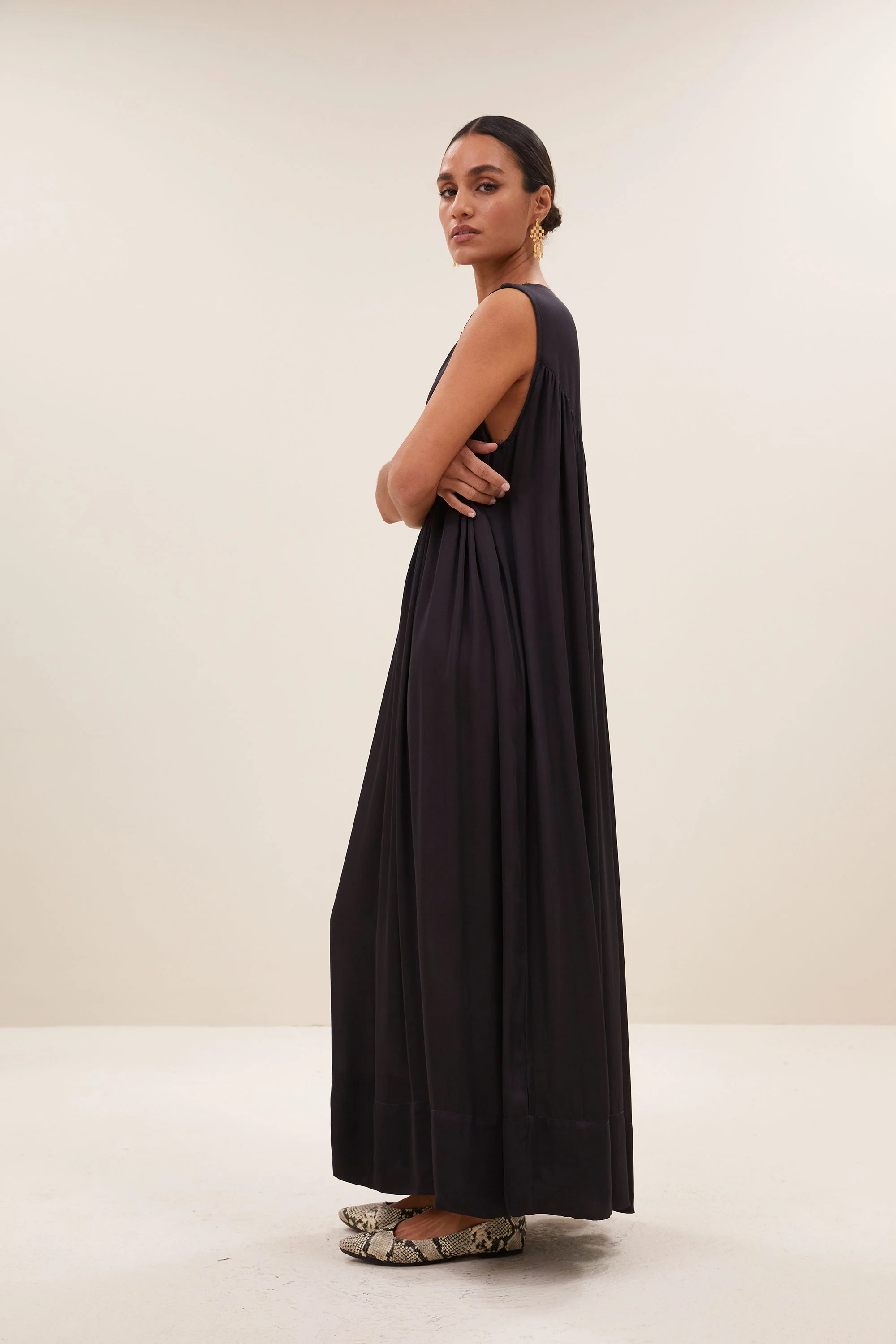 ulla satin dress | jet black - Image 3